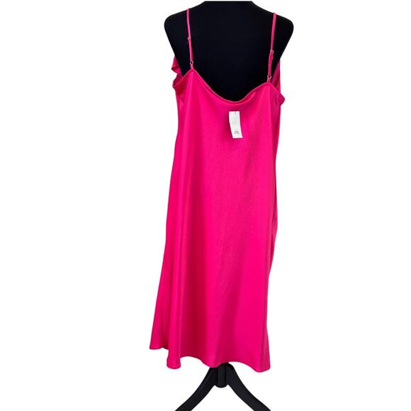 NEW RIVER ISLAND Pink Satin Cowl Neck Slip Midi Dress Size 18 - Picture 2 of 4